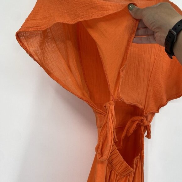 Zara Size Small Orange Cotton Open Back Dress Boho Contemporary Gauze - Picture 14 of 14